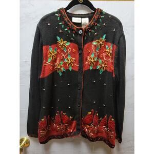 White Stag Womens Size 16W Christmas Cardinal Long Sleeve Sweater button up